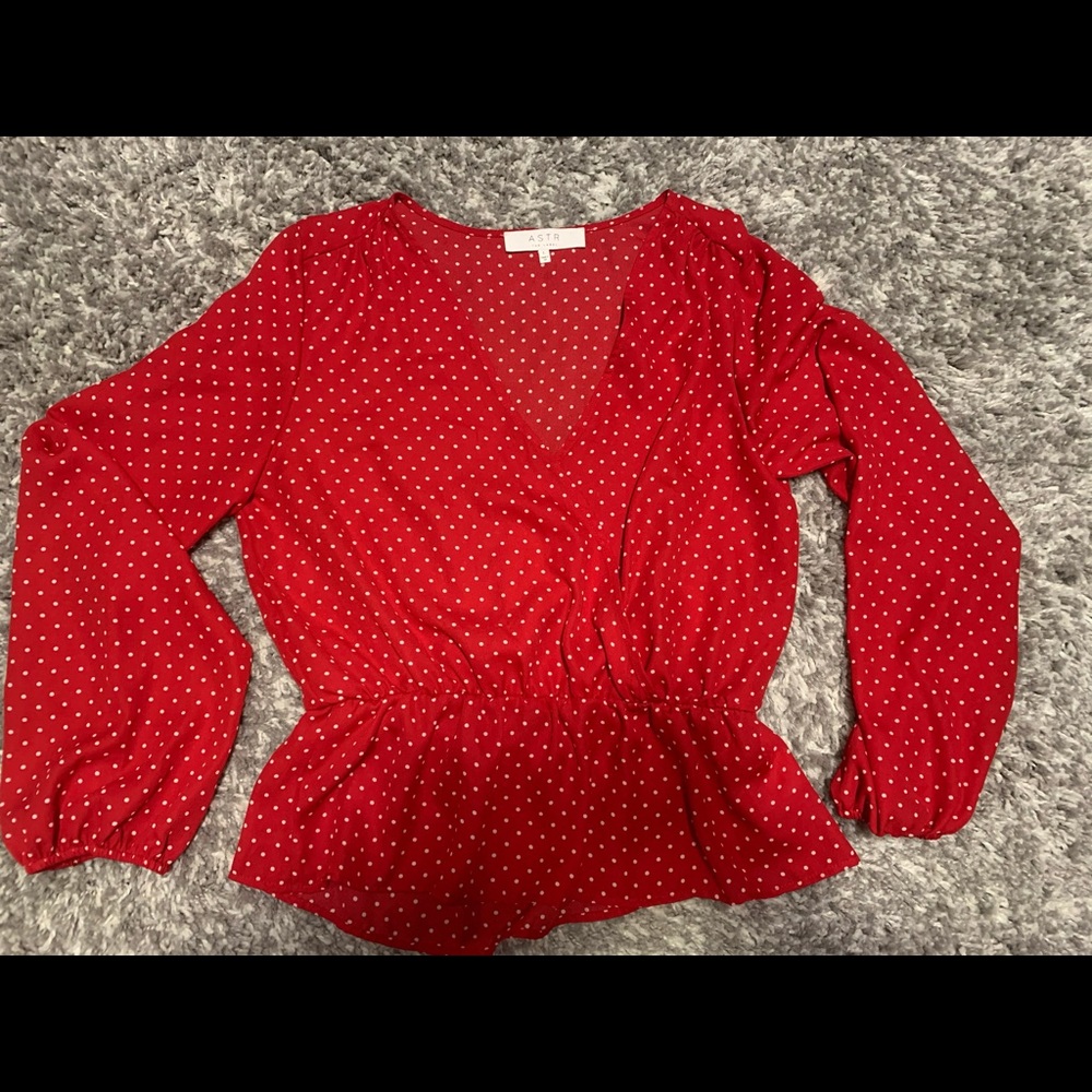 red & white polka dot dress shirt